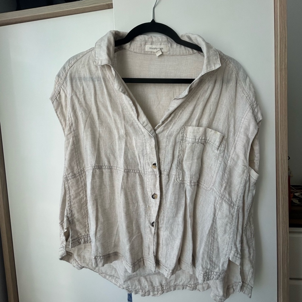 Relaxed Cream Button-Front Linen Shirt